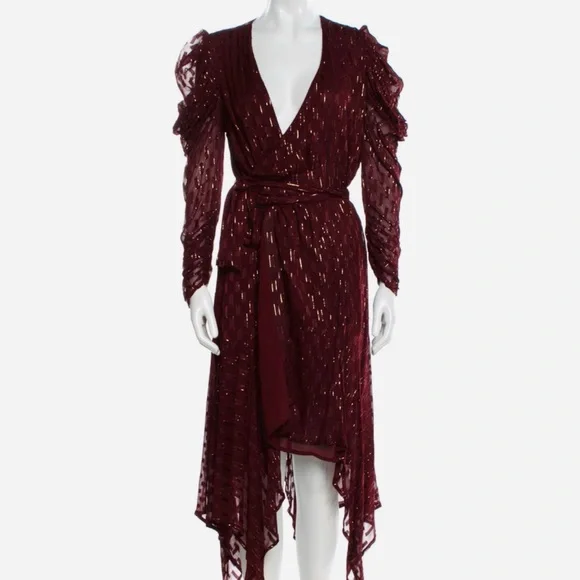 deep burgundy wrap dress Deep Burgundy Sateen Wrap Midi Dress | Glamorous
